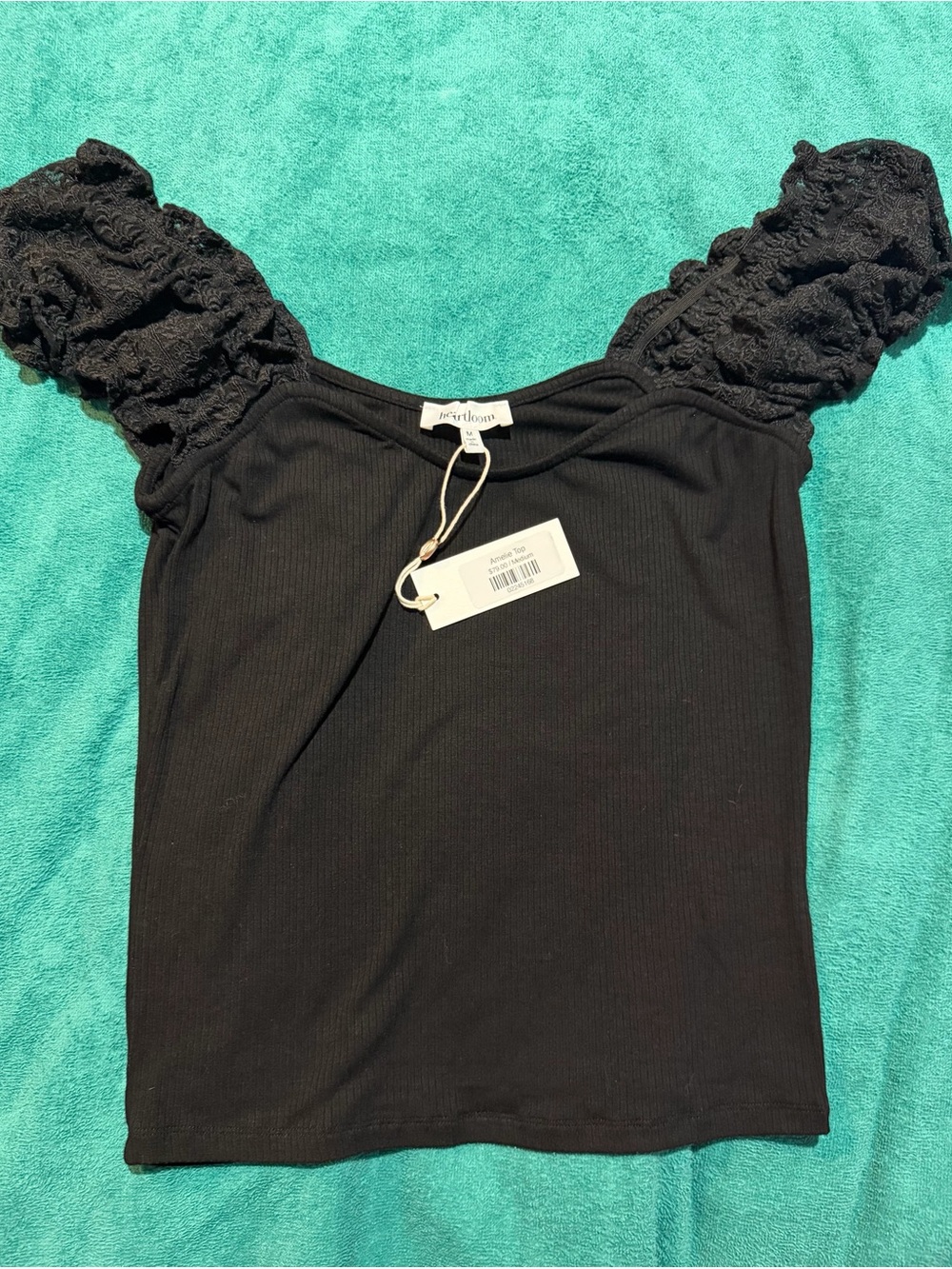 Heartloom Black Ribbed Camisole with Ruffle Cap Sleeves